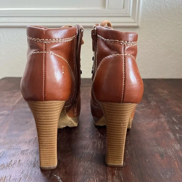 RARE PLATFORM ANKLE BOOTS MIA SIZE 5 1/2 BROWN FAUX LEATHER - Picture 4 of 6